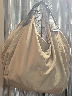 Boho Oversized Cream Shoulder Tote Bag with Dark Brown Handles